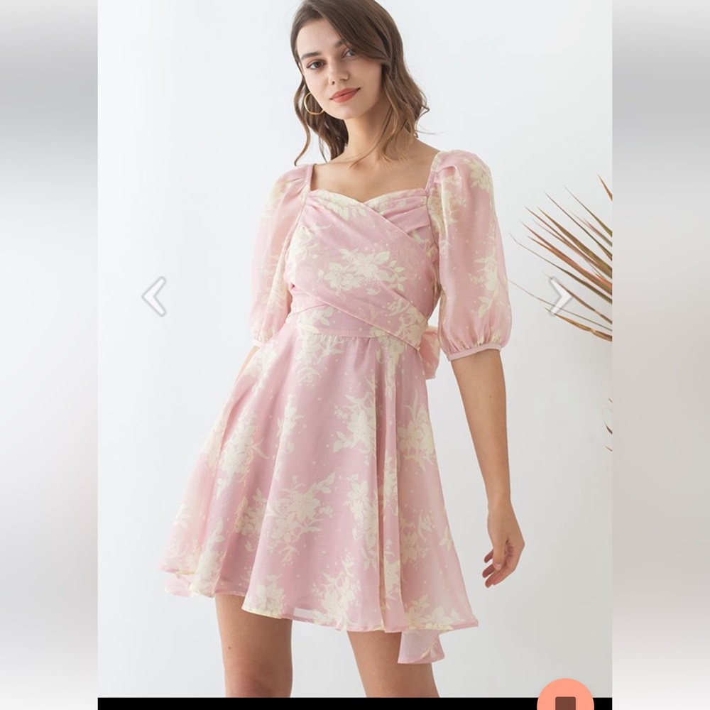 Chicwish Pink and Cream Floral Mini Dress
